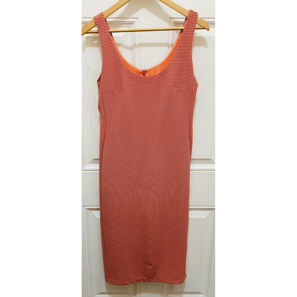 Hutch Women Coral Pink Black Striped Ribbed Sleeveless Midi Sheath Dress Size M‎